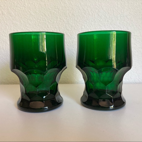 2 Green Vintage Drinking Glasses Cups